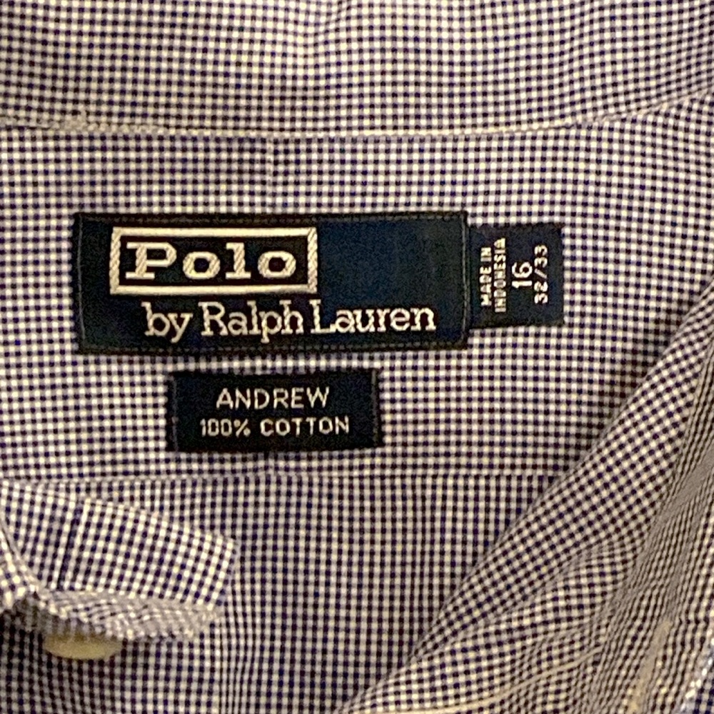 Ralph Lauren Polo Button Front Long Sleeve Poplin Shirt Blue Check 16 32/33